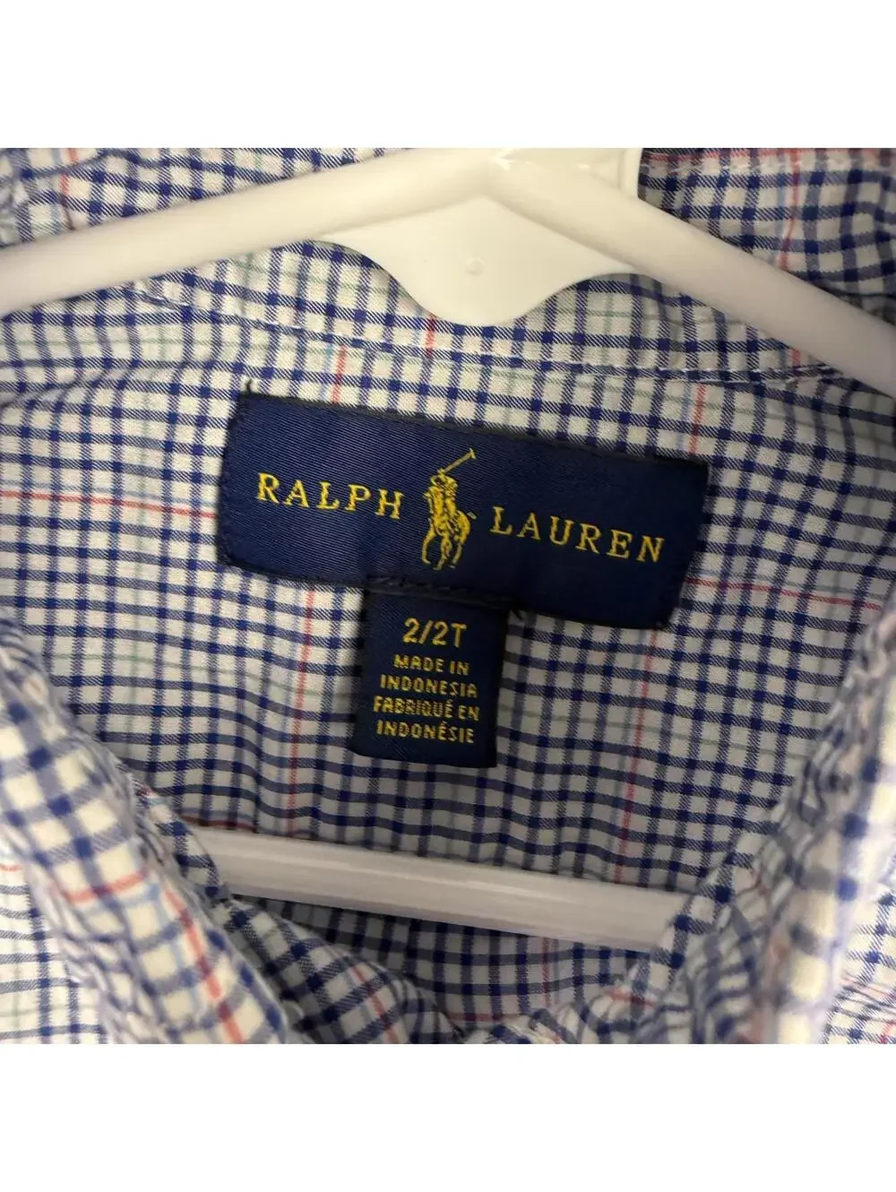 Ralph Lauren Boy’s Long Sleeve Button Front Shirt Blue Red Plaid Size 2T EUC 478